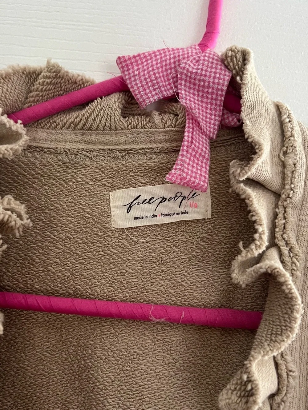 Free People Beige Ruffle-Trim Teddy Jacket